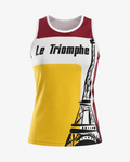 Athletic polyester gym tank top in white burgundy and yellow