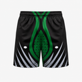 Green and black polyester basketball training shorts