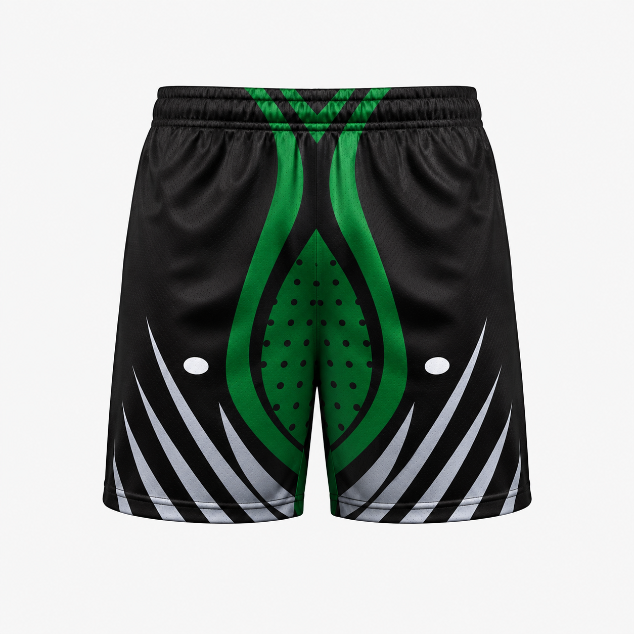 Green and black polyester basketball training shorts