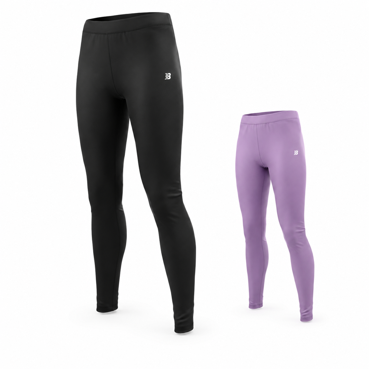 Performance compression leggings in black and lavender purple
