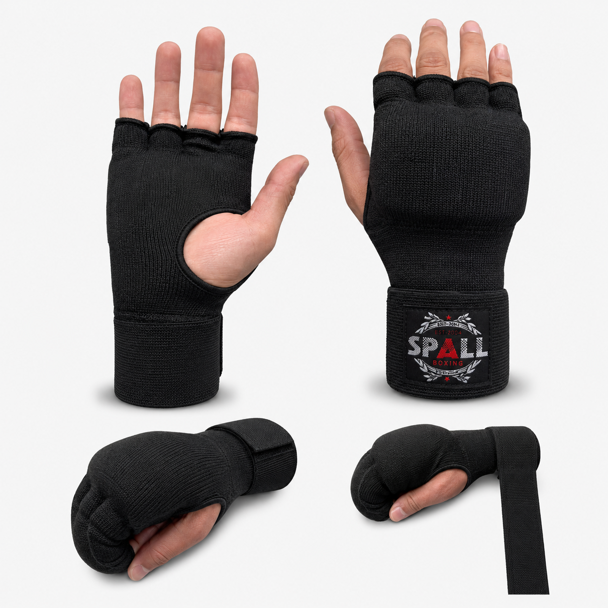Black gel padded boxing hand wraps inner gloves for MMA Muay Thai kickboxing