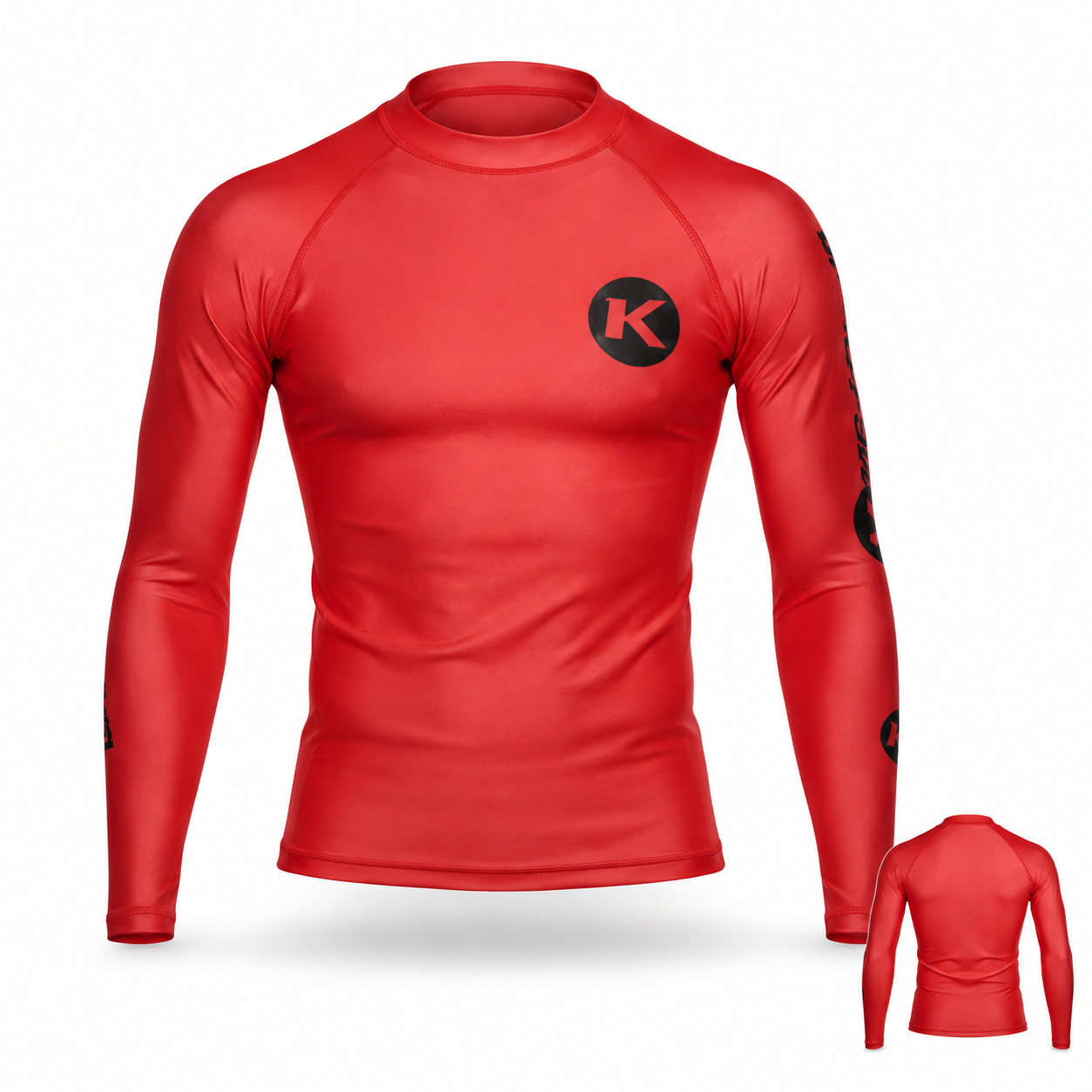 Red long sleeve rashguard compression top for MMA BJJ grappling